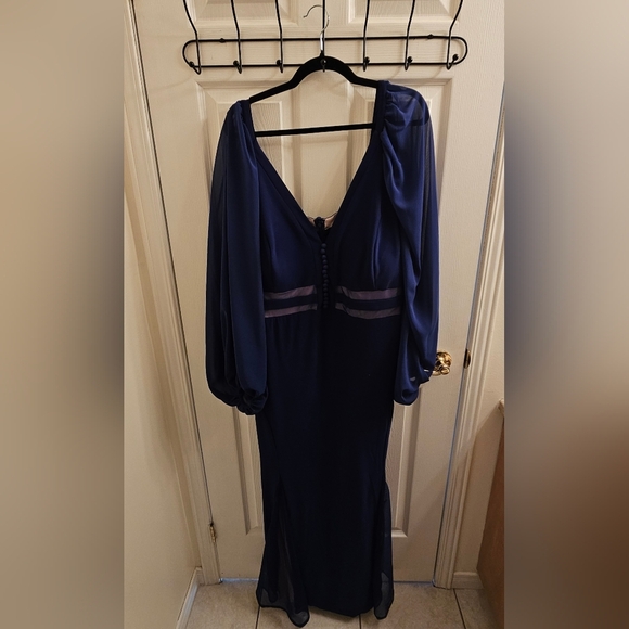 Royal Blue Plus Size S 20 Long Sleeves Long Prom Evening Dress Mother Bride - Picture 2 of 10